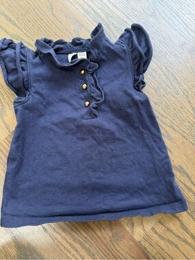 Janie and Jack Navy Ruffle Cap Sleeve Top with Gold Buttons